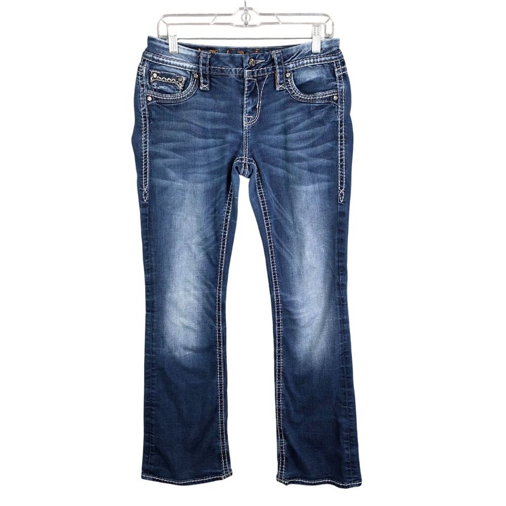 Womens Rock Revival Victoria Easy Bootcut Blue Denim Jeans Mid Rise Size 27